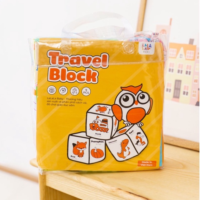 Bộ 9 Hình khối xúc xắc đa tương tác Kèm Bóng vải cho bé Lalala Baby (TRAVEL BLOCK)