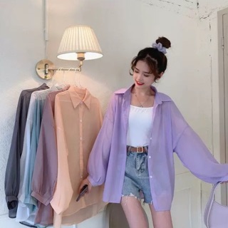 Áo choàng sơ mi | Áo sơ mi mỏng tay dài trơn siêu xinh