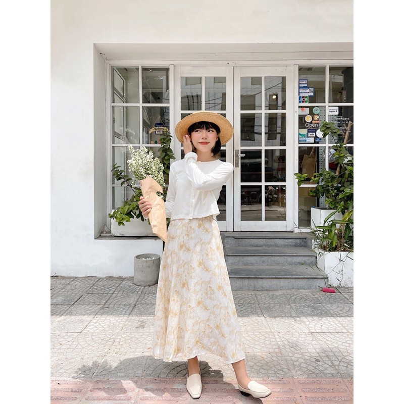 LEN clothing Chân váy midi voan hoạ tiết ombre vàng 806900 | BigBuy360 - bigbuy360.vn