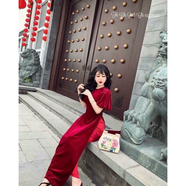 Áo dài cách tân 🌸FREESHIP🌸 Áo dài đỏ tay bồng [ao dai nu dep]