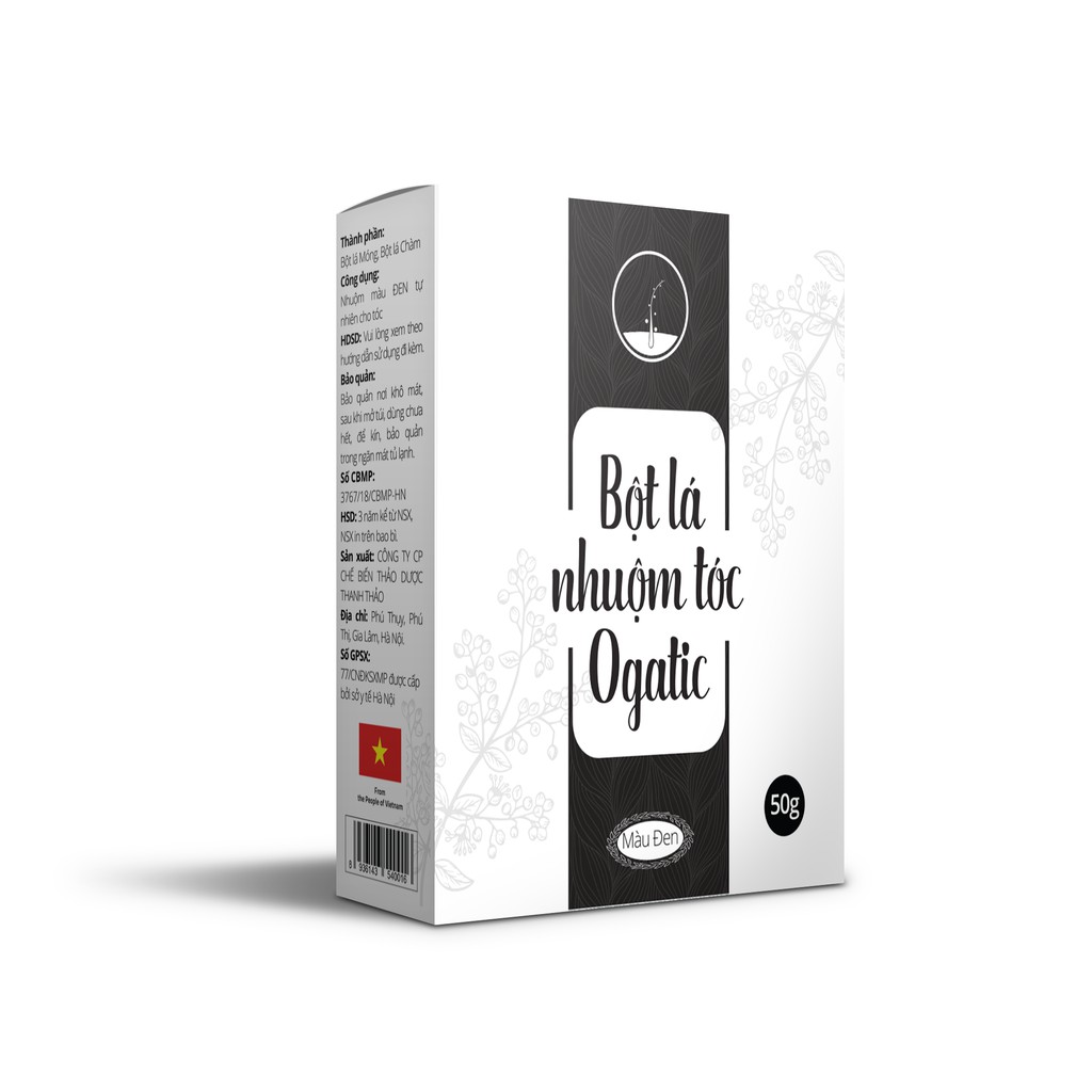 Bột lá nhuộm tóc Ogatic 50gr màu đen, nâu, xanh đen, nâu đỏ, an toàn không hóa chất