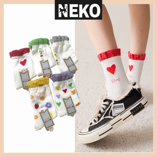 Vớ cao cổ viền bèo, tất ulzzang viền màu chất thun cotton co dãn NEKO