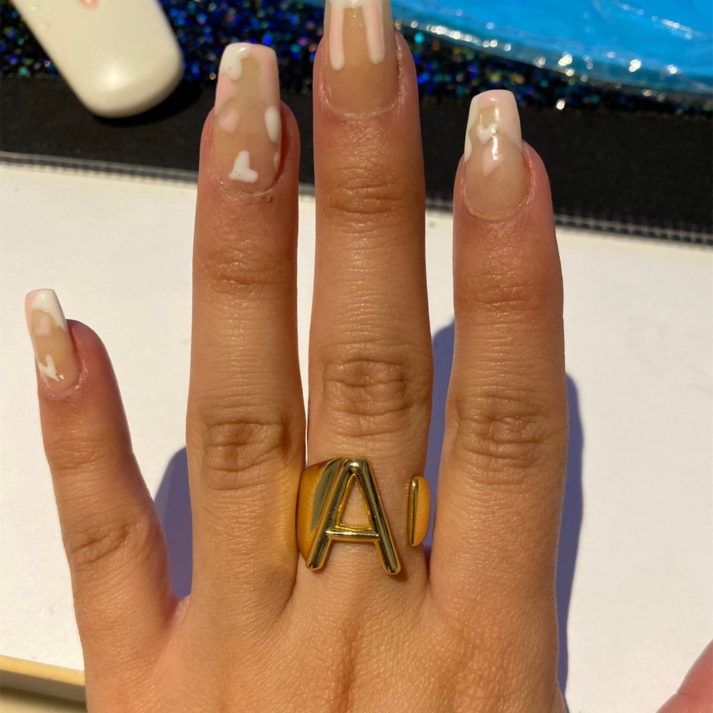 Nhẫn Hở Khắc Chữ Cái A-Z Màu Vàng Thời Thượng