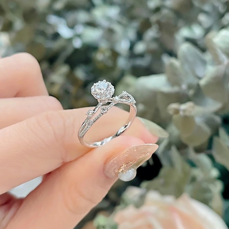 Nhẫn Cưới Bạc Đính Đá Kim Cương Moissanite Cho Nữ