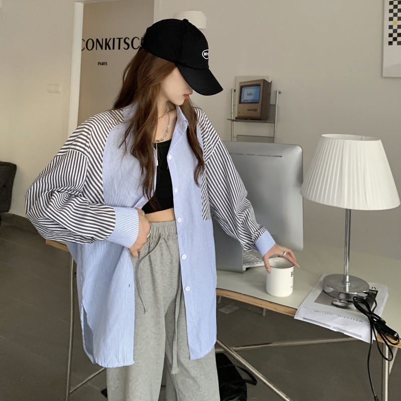 Áo Sơ Mi Tay Dài Kẻ Sọc Thời Trang Retro Hồng Kông Cá Tính