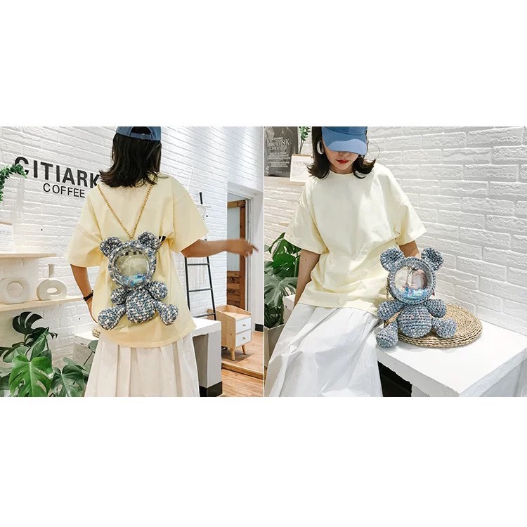 Túi Gấu, Balo Len Hình Gấu Mặt Trong Suốt Tự Làm Có Thể Làm 2 Kiểu Túi Đeo Chéo Và Balo Hot Tiktok