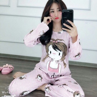 Đồ bộ tay dài quần dài chất thun mát mềm mịn hoạ tiết hoạt hình dễ thương freesize hàng đẹp lắm nha khách ơi