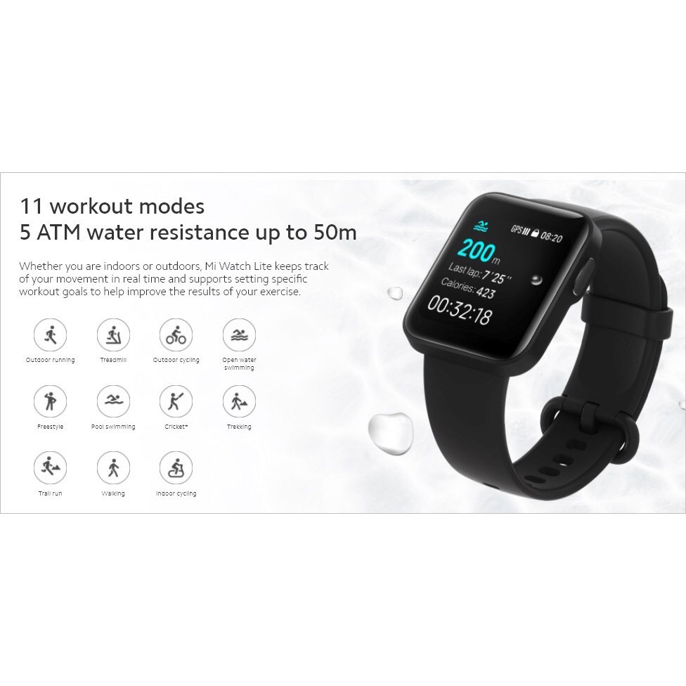 Đồng hồ thông minh Xiaomi Mi Watch Lite- GPS Glonass Chống nước 5ATM Hỗ trợ 11 chế độ thể thao XIAOMI ECOSYSTEM STORE