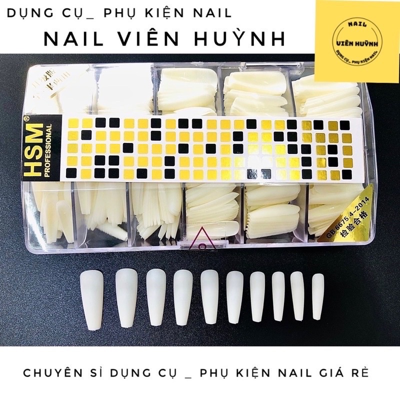Móng úp nhám HSM, form thang, màu trong , màu đục