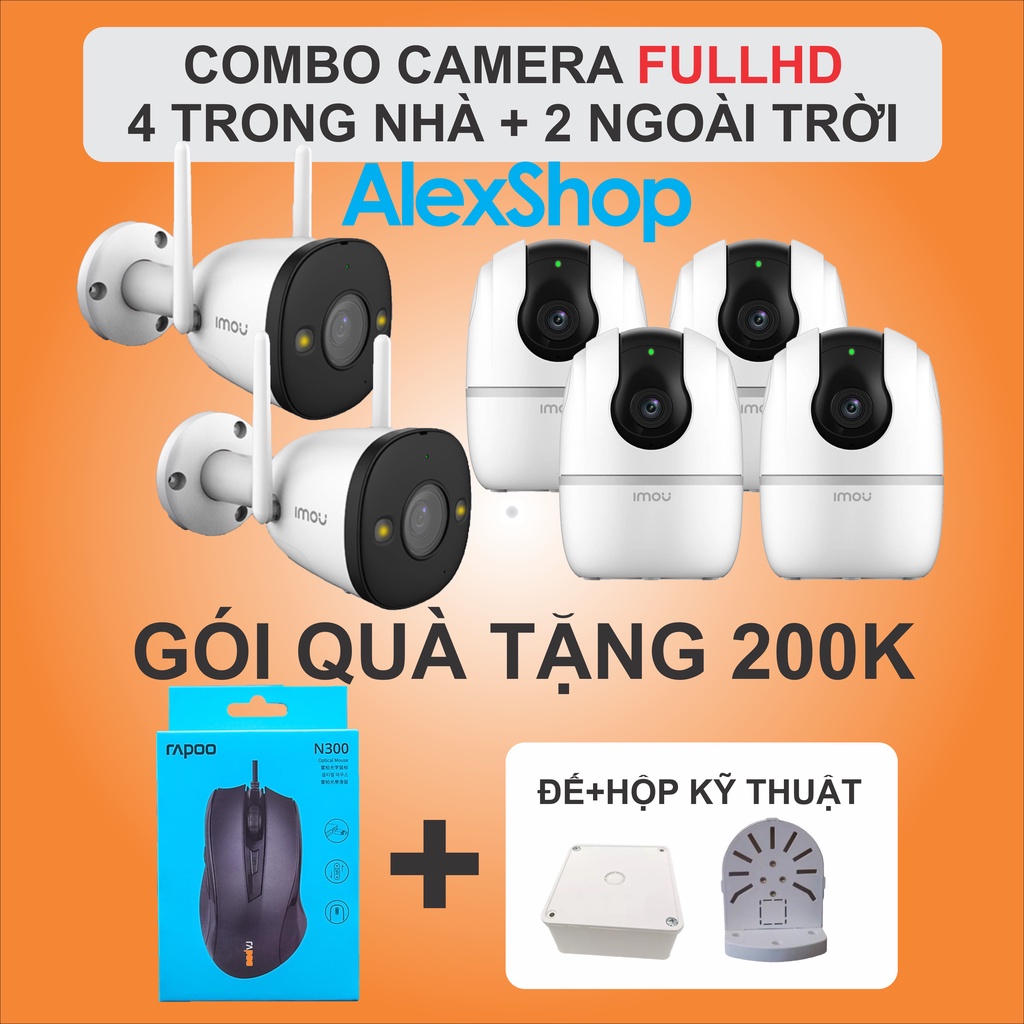 [64Gb] Combo 6 Camera Imou A22 (4) và F22 (2) FullHD Trong Nhà Ngoài Trời - Chính Hãng