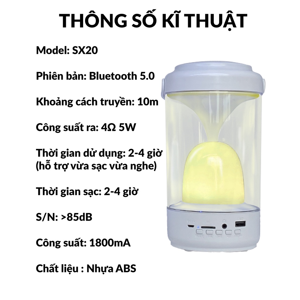 Loa bluetooth SX20 không dây, đèn LED đổi màu theo nhạc, âm thanh sinh động, tích hợp nhiều kiểu kết nối