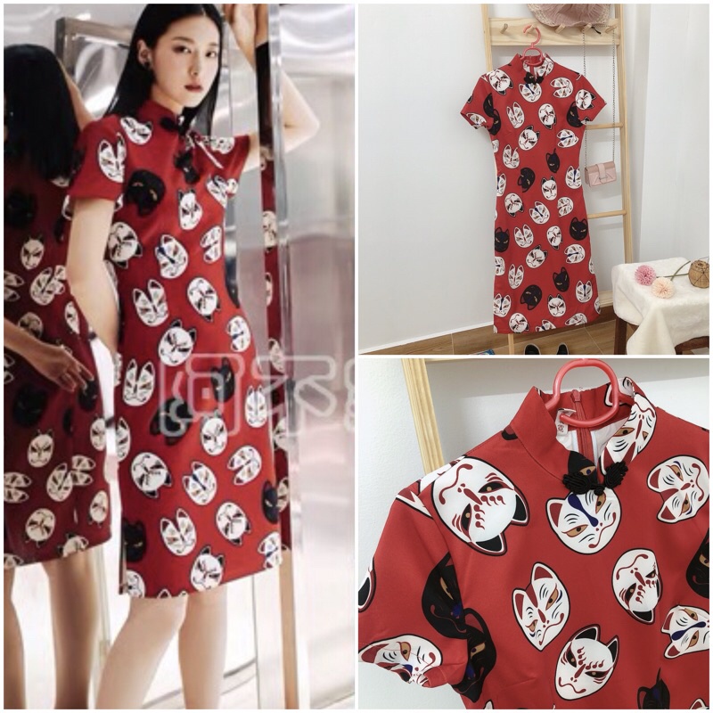 Đầm hoa sườn xám hạc trendy