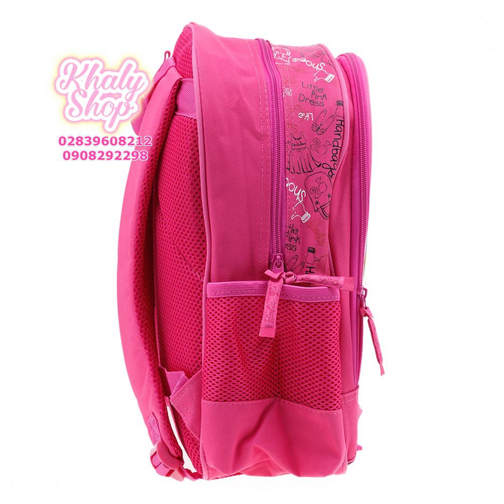 Balo trẻ em 15'' hình Barbie màu hồng đậm dành cho học sinh ,bé gái - BLBA15H (30x12x38cm)