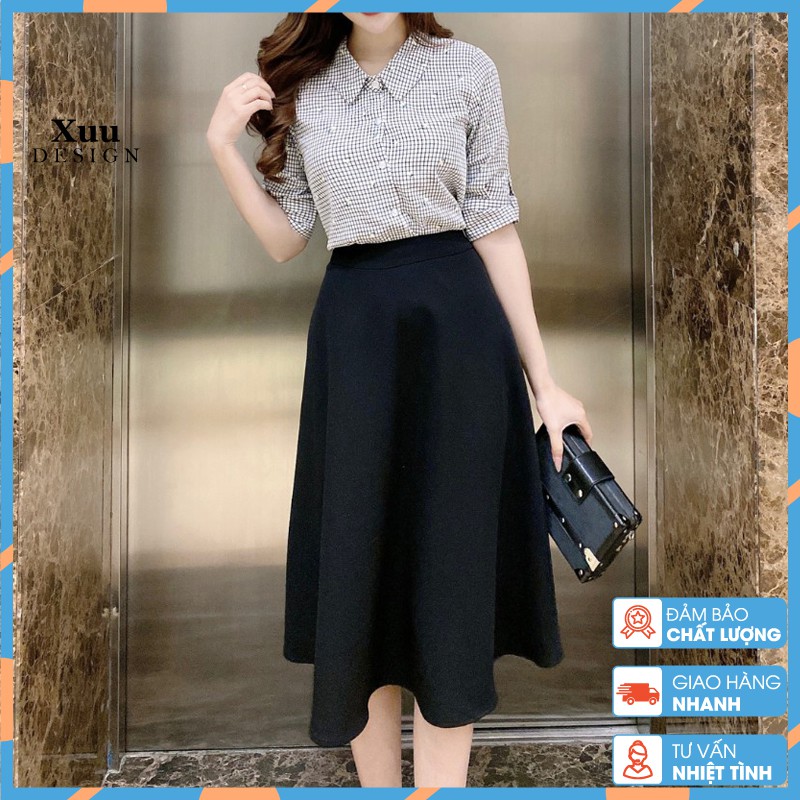 Chân váy xòe đen dáng dài Xuu Design, Chất vải tuyết mưa dày dặn 1 lớp CVX | BigBuy360 - bigbuy360.vn