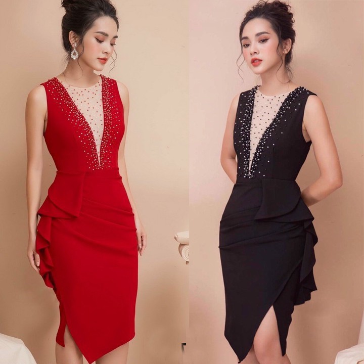 ĐẦM ÔM BODY PHỐI LƯỚI KẾT HẠT NHÚN BÈO SIZE 45KG ĐẾN 65KG