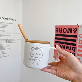 Bộ cốc sứ nắp thìa gỗ hình mặt cười cute, cốc cà phê - Décor nhà Sò