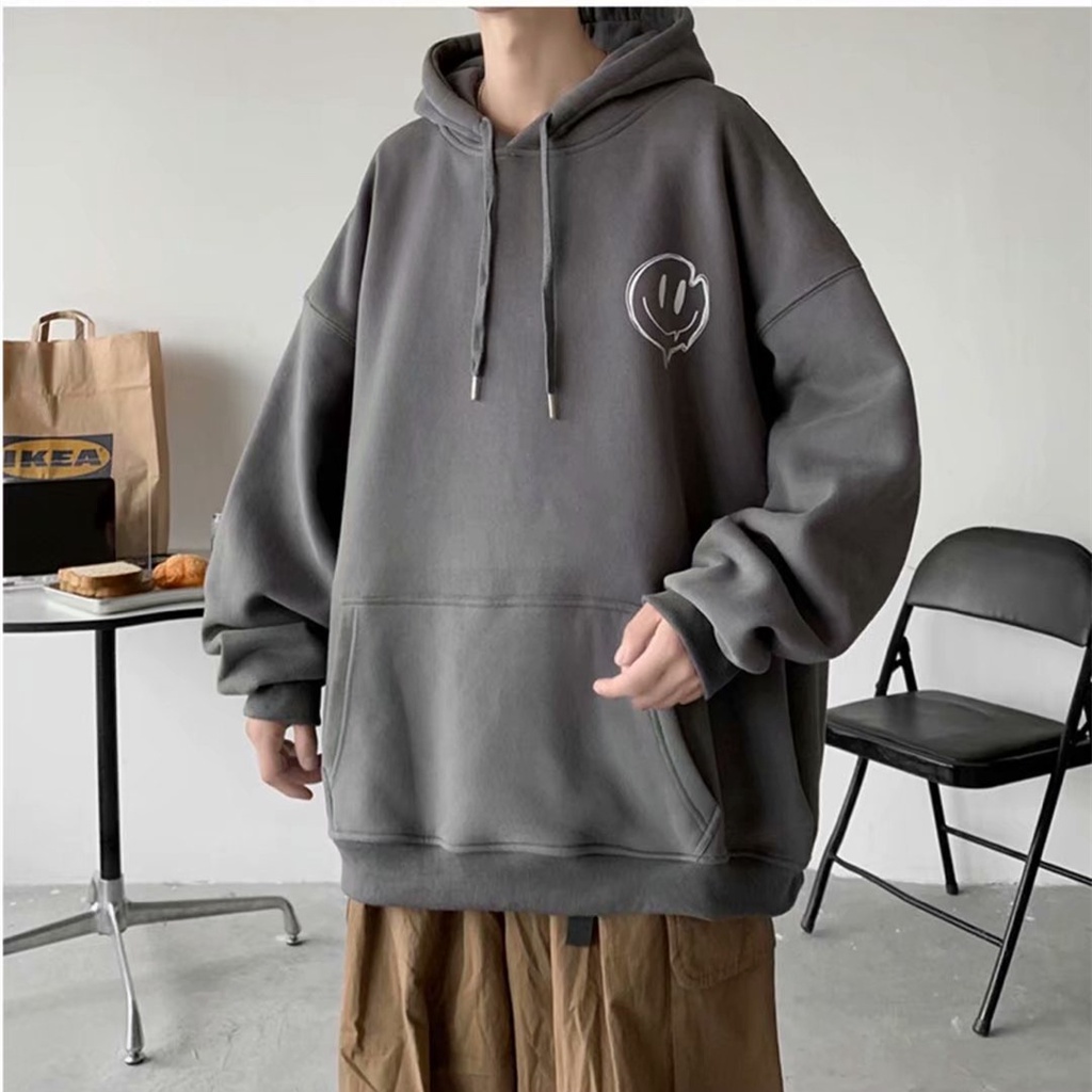 Áo hoodie dáng rộng thoải mái họa tiết mặt cười phong cách Hàn Quốc thời trang mùa đông 5 màu size M-5XL