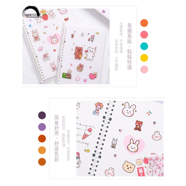 Set 4 Tờ Nhãn Dán Trang Trí Sổ Lưu Niệm DIY Hình Thỏ/Gấu Hoạt Hình Dễ Thương