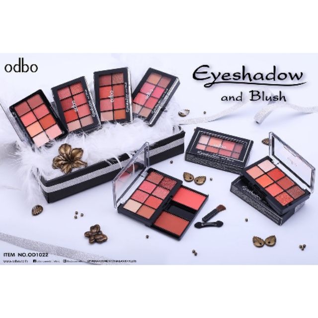 Bộ phấn mắt Odbo Eyeshadow and Blush ô nhũ kèm 2 ô phấn má hồng Thái Lan OD1022