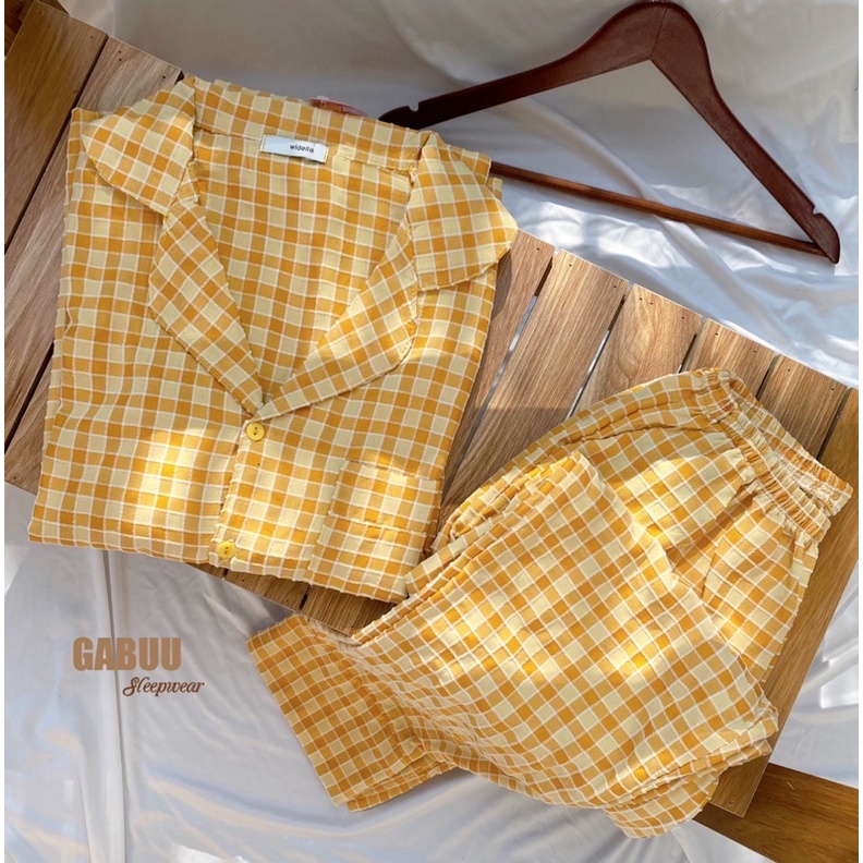 Bộ pyjama kẻ caro phong cách Hàn Quốc freesize chất thô gân xốp mềm mát - Gabuu.sleepwear | BigBuy360 - bigbuy360.vn