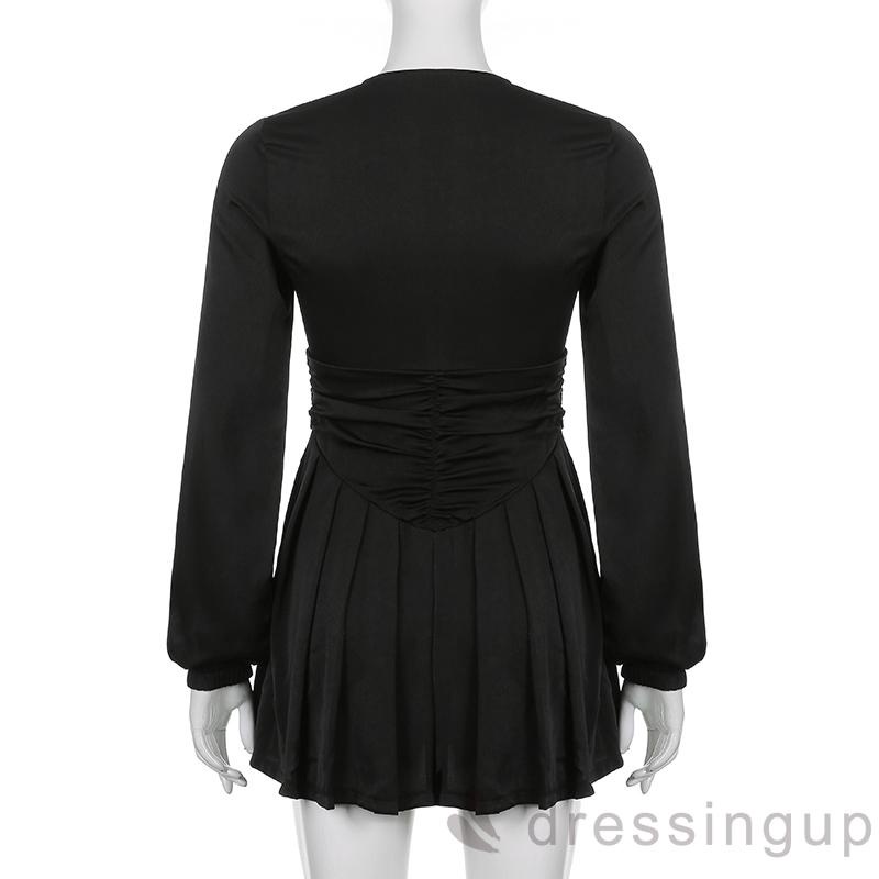 Đầm dài tay cổ chữ V màu sắc thời trang dành cho nữ