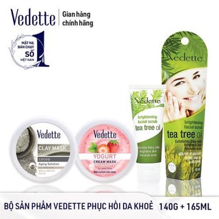 Bộ Sản Phẩm Vedette Phục Hồi Da *TTBC TRÀM TRÀ 45 + MNĐS BÙN 145 + SỮA CHUA 120*