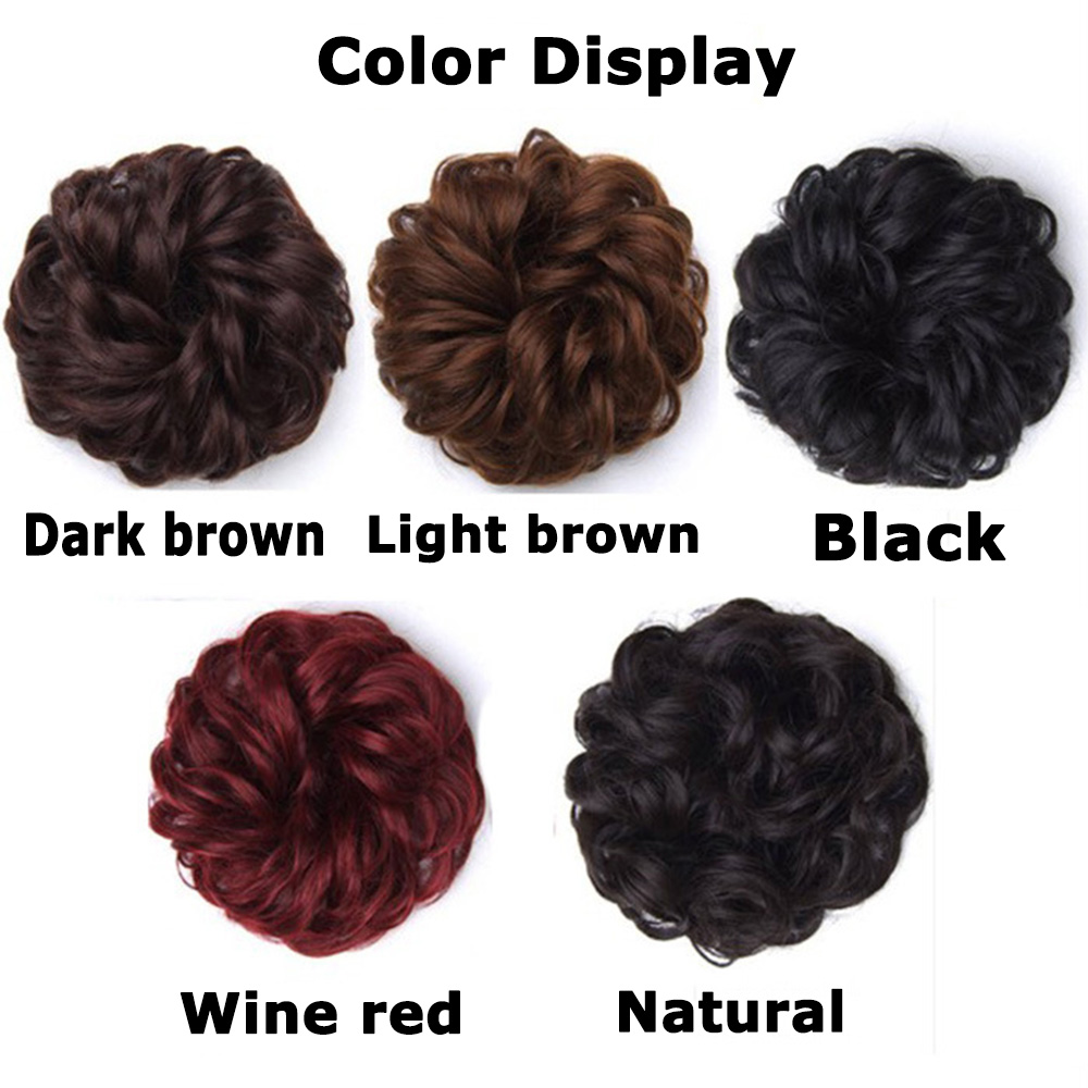 [COD] Women Messy Hair Donut Bun Brown Elastic Band Synthetic hair Rubber Band Hairpieces Black Natural Fake Hair Drawstring Curly Chignon/Multicolor