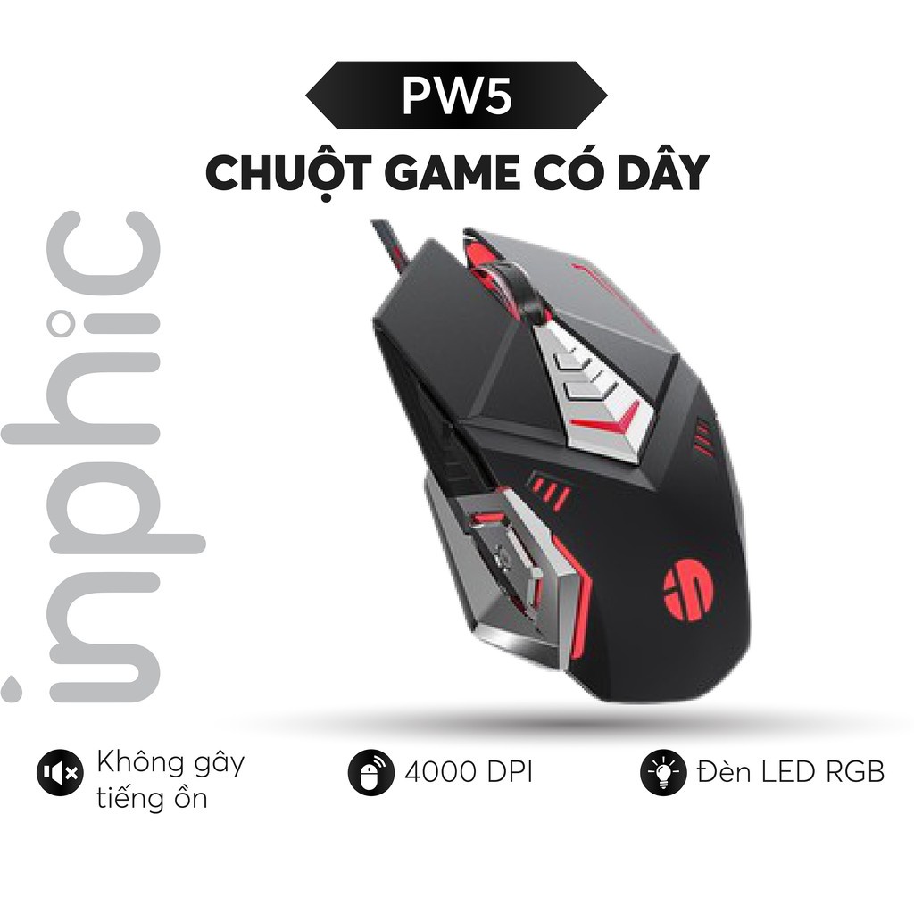 Chuột Chơi Game Có Dây INPHIC PW5P Màu Hồng/Đen Hỗ Trợ Điều Chỉnh DPI 4 Tốc Độ