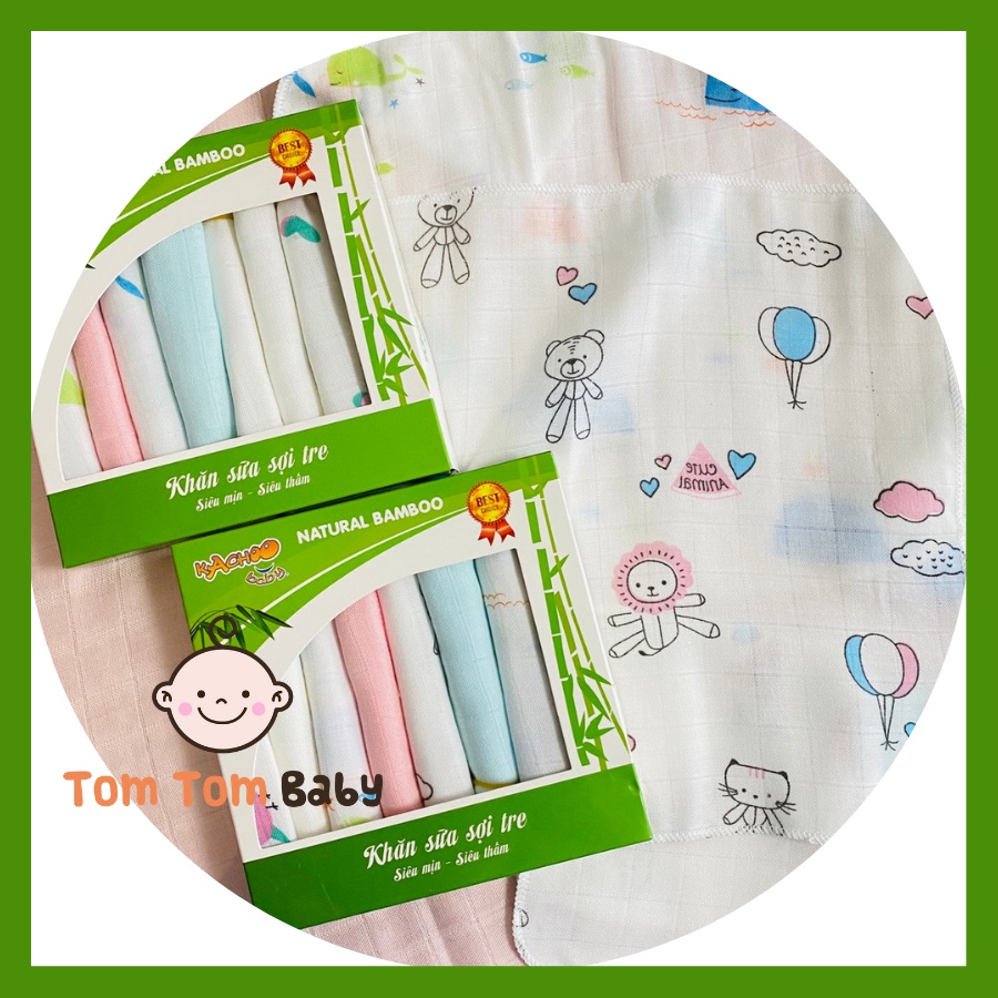 Hộp 8 Cái Khăn Sữa sợi tre 2 Lớp siêu mềm Kachoo Baby - Kích cỡ khăn 30x30 cm