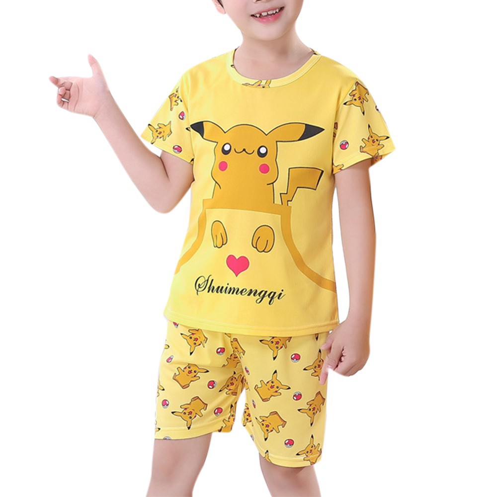 Bộ Pijama Ngắn Tay In Họa Tiết Hoạt Hình Cho Bé