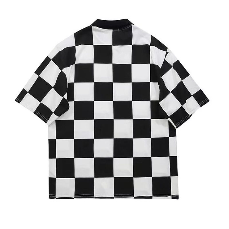 Áo polo Tay Ngắn Dáng Rộng Thêu Họa Tiết Bàn Cờ Mỹ Thời Trang Mùa Hè Cho Nam Size M-2XL