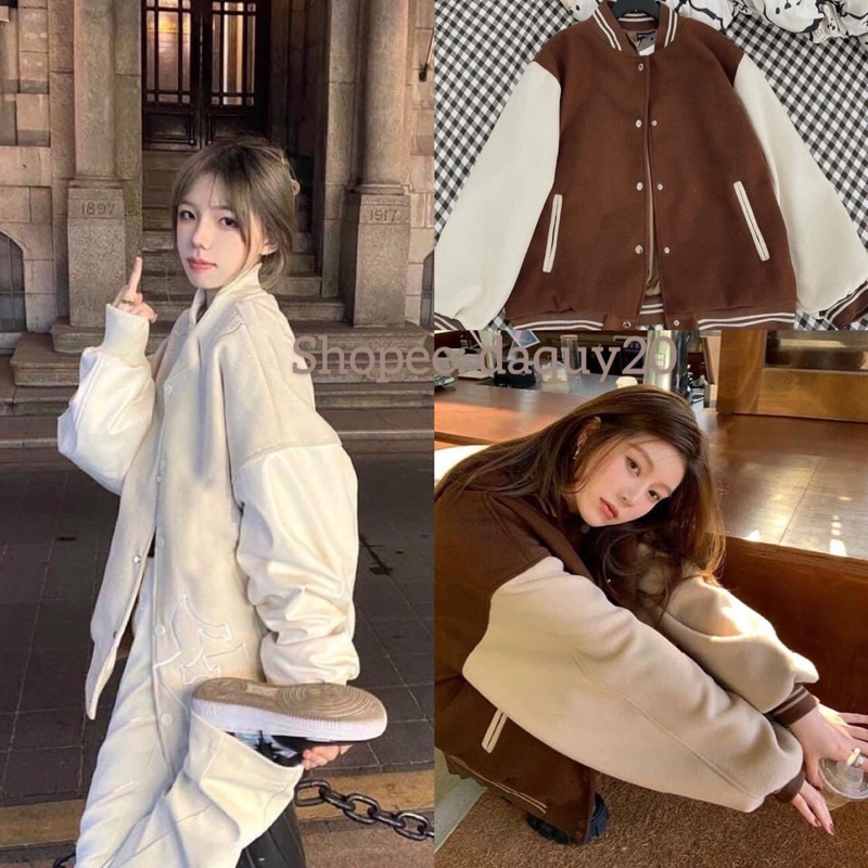 Áo khoác bomber dạ tay phối da🌸DAQUY20🌸Áo khoác Bomber phối dạ màu siêu đỉnh