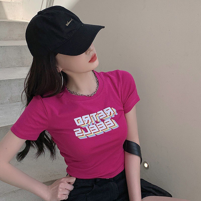 Áo thun ZHELIHANGFEI ngắn tay dáng ôm in họa tiết cá tính quyến rũ