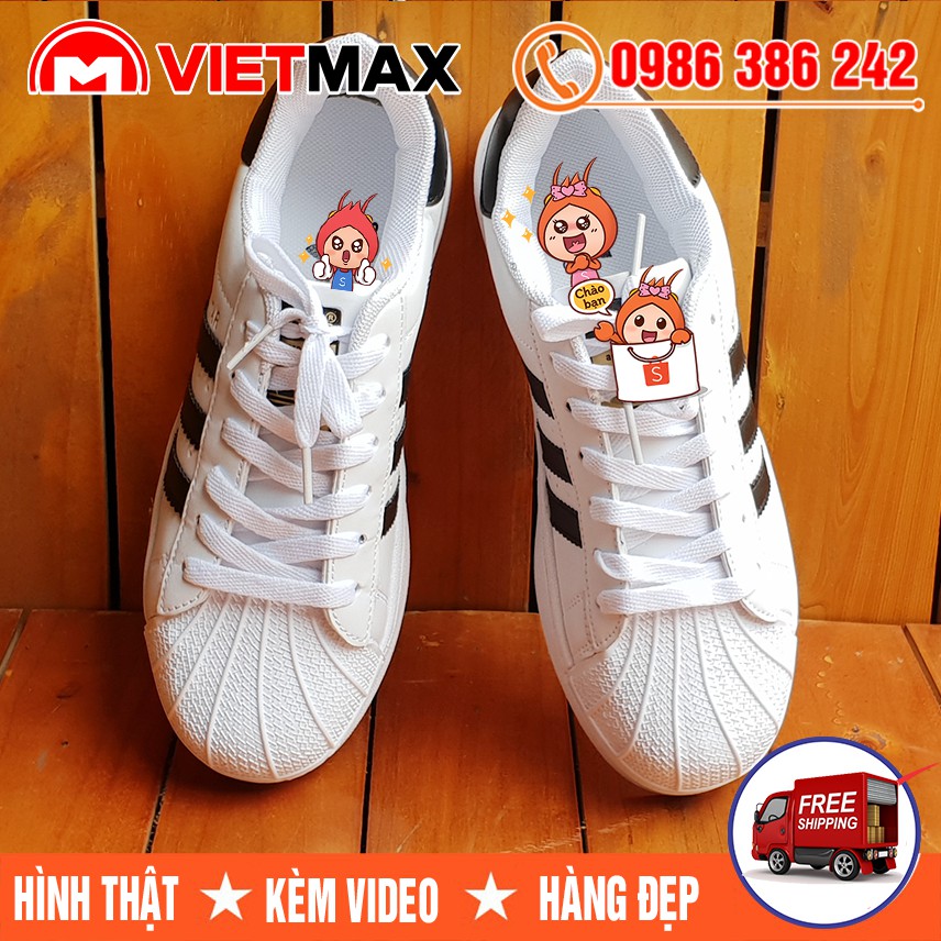 [FREE SHIP 50K] Giày Thể Thao SuperStar Sò Tem Vàng 3 Sọc Đen Thời Trang