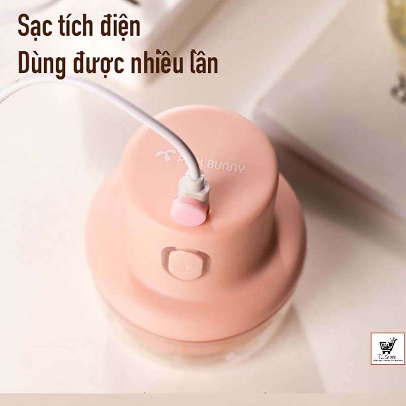 Máy Xay Mini Sạc Điện, Có Cổng Sạc Usb, Nhỏ Gọn Tiện Ích Dễ Sử Dụng, Xay Hành, Tỏi, Rau Củ (Máy Xay Sạc)