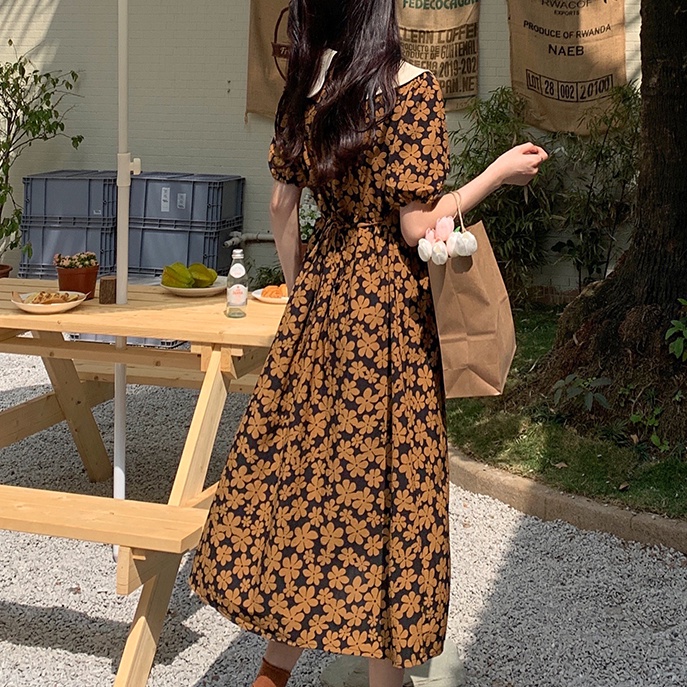 Đầm SUXI thiết kế dáng dài tay ngắn cổ búp bê rộng thời trang mùa hè cho nữ