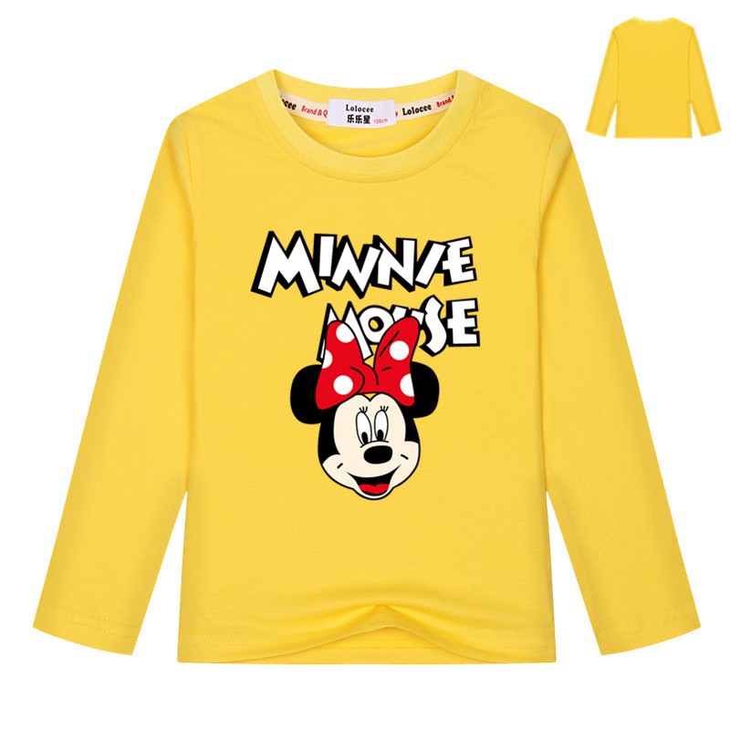 áo thun dài tay cho bé gái dễ thương chuột minnie vui nhộn ngọn tee