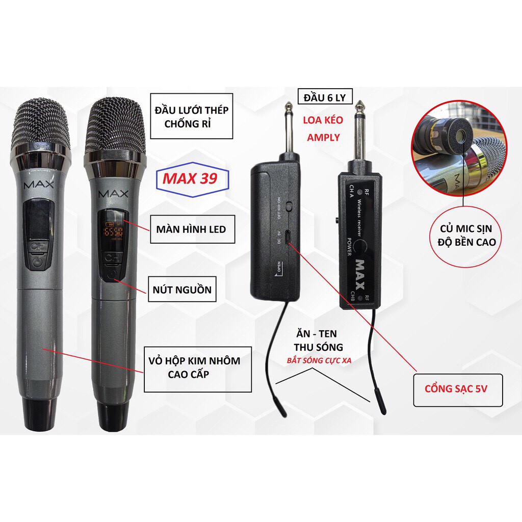 [DEAL BÁN CHẠY] Micro không dây đa năng  MAX39 - hát karaoke gia đình, livetream, giúp lọc bỏ tạp âm - sang trọng