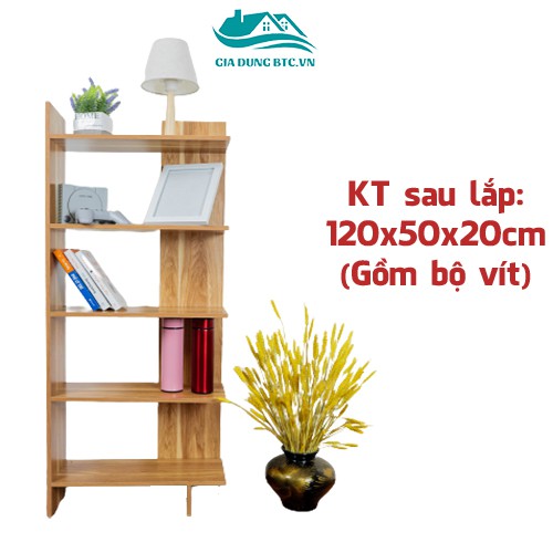 Kệ sách gỗ 5 tầng chất liệu MDF nhập khẩu cao cấp, không mối mọt l Kệ sách gỗ màu vàng vân gỗ tự nhiên, đựng đồ đa năng