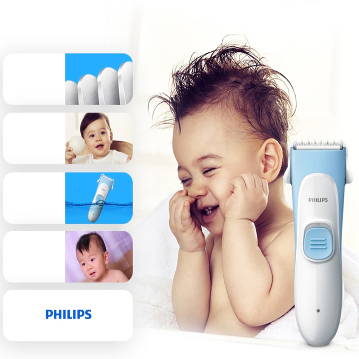 Tông đơ cắt tóc cho bé nhãn hiệu Philips HC1099/15 và HC1089/15:Lưỡi ceraramic, 2W,1 LED, độ ồn êm không gây sợ cho bé.
