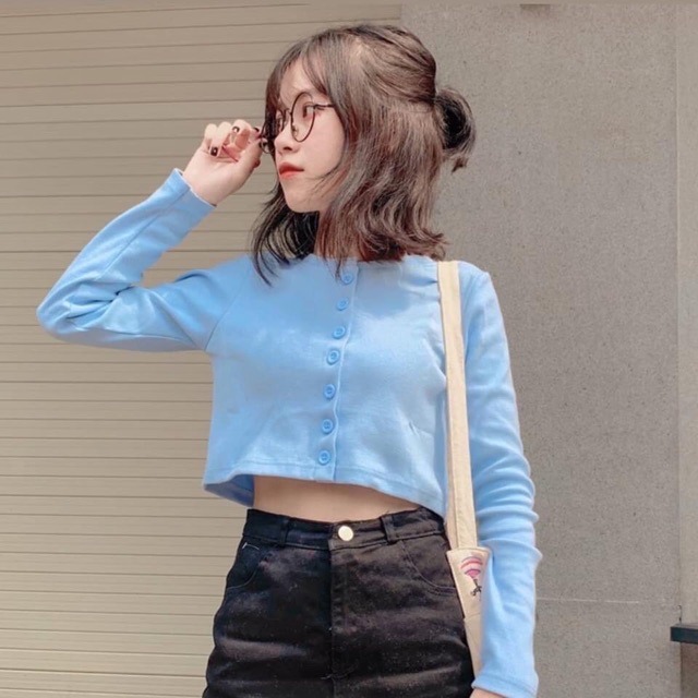  [Áo Croptop] Áo khoác nữ cadigan croptop 7 cúc dài tay 8 màu | BigBuy360 - bigbuy360.vn