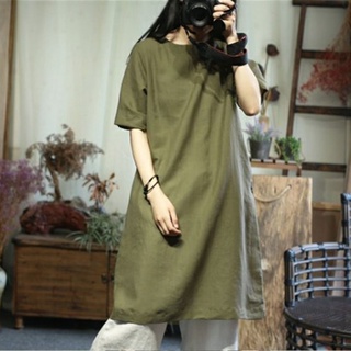 Đầm suông Linen cổ tròn cơ bản SLINEN, chất vải Linen bột Premium, form suông không kén dáng.