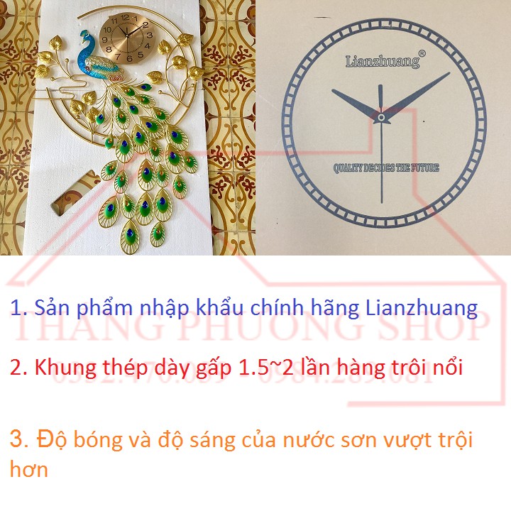 Đồng Hồ Treo Tường Con Công Chính Hãng Lianzhuang 080 (Tặng Đồng Hồ Kim Trôi Thay Thế)