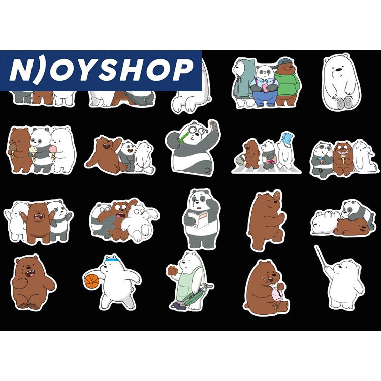 SET 50 MIẾNG STICKER 3 CHÚ GẤU WE BARE BEAR CHỐNG NƯỚC DÁN NÓN BẢO HIỂM, LAPTOP, VALI, TỦ, BÀN HỌC, XE MÁY