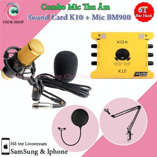 Combo mic thu âm BM900 sound card k10 2020 Đời 2020 chân đế màng lọc bộ ghi âm chuyển nghiệp