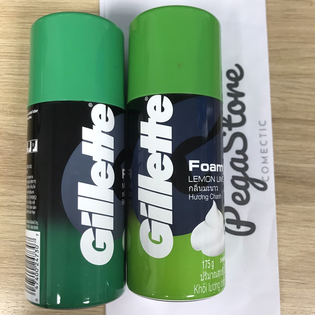 Bọt cạo râu GILLETTE Foamy Shaving Foam kem cạo râu 175g / 50g Menthol Lemon / gel cạo râu GILLETTE Schiuma Da Barba