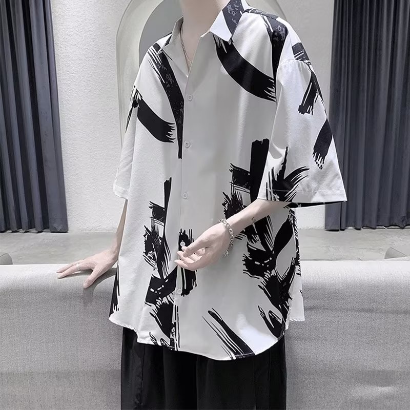 Áo Sơ Mi Lụa Tay Lửng In Họa Tiết Phong Cách Trung Hoa Thời Trang Mùa Hè Dành Cho Nam