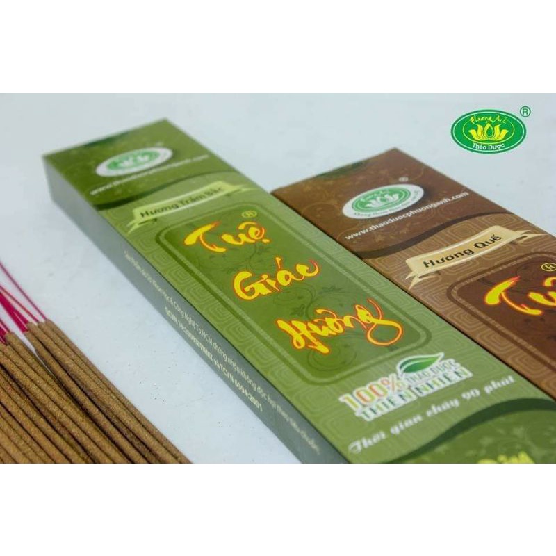 Nhang thảo dược: TUỆ GIÁC HƯƠNG - Thời gian cháy: 90 phút - Hộp 200 cây -  Nhang Sạch Hương Trầm Bắc, Hương Quế