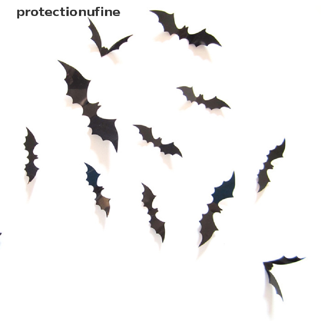 Bộ 12 Miếng Dán Trang Trí Halloween 3D Bằng PVC Màu Đen Hình Dơi