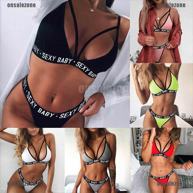 Fashion Women Letter Patchwork Sexy Lingerie Set Underwear G-String Swimwear